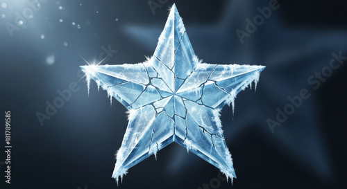 Stunning icy star with intricate cracks and icicles, perfect for winter promotions and holiday designs, shining brightly with frosty elegance and seasonal cheer