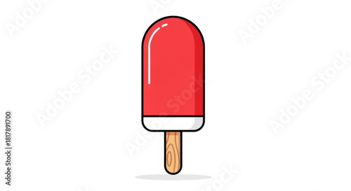 Delicious red popsicle with wooden stick, a sweet frozen treat for summer days, perfect for cooling down and enjoying a refreshing moment of pure indulgence