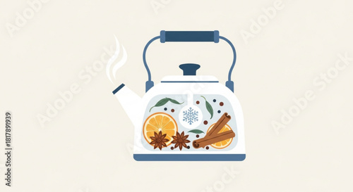 Brewing winter warmth a steaming kettle infused with citrus and spice, a seasonal comfort, perfect for holiday recipes and cozy moments at home