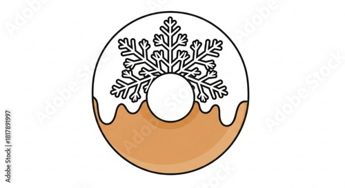Sweet winter treat design: A fun doughnut adorned with a delicate snowflake, perfect for holiday promotions, seasonal menus, and festive celebrations