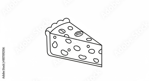 Enjoy a slice of cartoon cheese cake, a simple black and white treat perfect for menus, educational materials, or a fun design project.