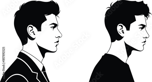 Stylish young man profiles showing different attire in a clean minimalist vector illustration