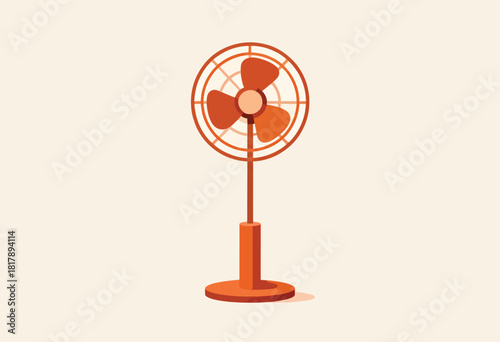An orange illustration of a retro pedestal fan with three blades against a cream background
