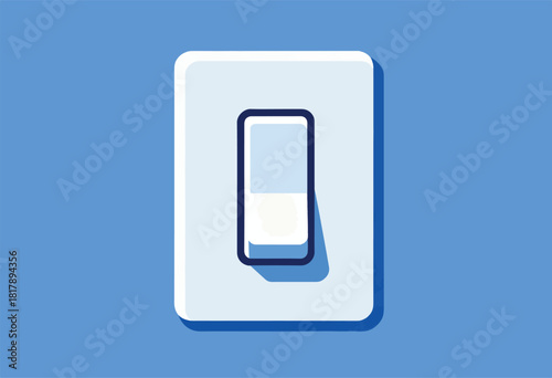 An illustration depicting a light switch, shown in a simple, flat design against a blue background