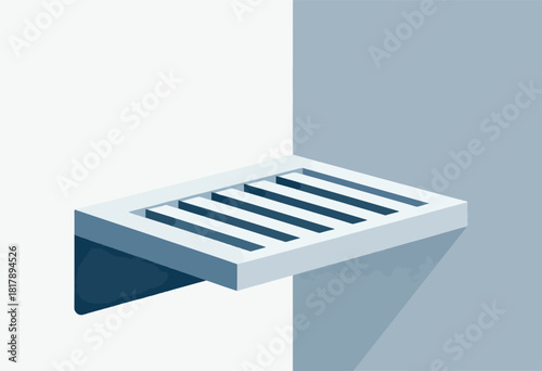 A minimalist depiction of a wall-mounted soap dish with parallel bars, in grayscale