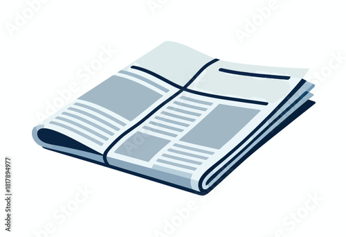 An illustration depicting a folded newspaper, with multiple rectangular sections and blue-toned details