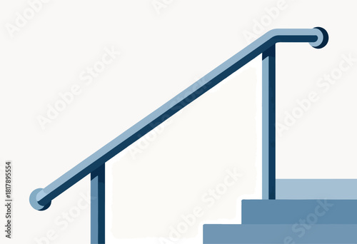 Blue geometric abstract illustration featuring a handrail on stairs against a light beige background