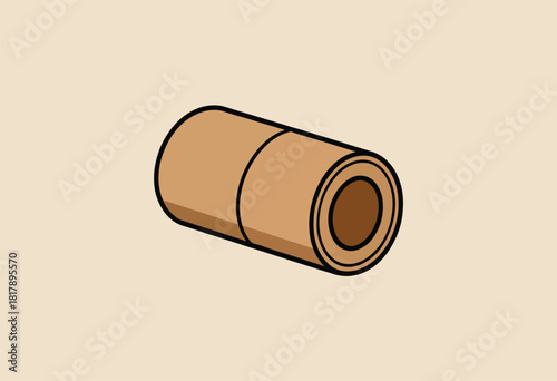 Simple illustration of a cylindrical object with brown hues and black outlines on a beige background