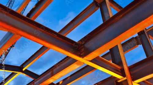girder. Industrial steel framework under construction, showcasing architectural elements and depth. real-estate listings.
