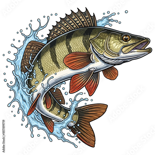European perch fish fishing logo illustration vector image t shirt design