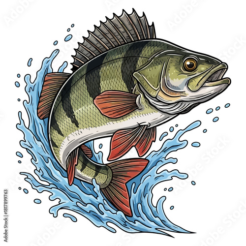 European perch fish fishing logo illustration vector image t shirt design