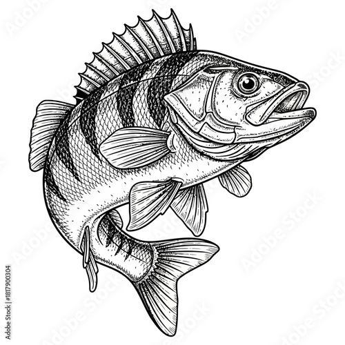 European perch fish fishing logo illustration vector image t shirt design