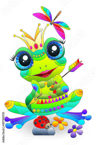 A set of illustrations with cute frogs, isolated animals on a white background