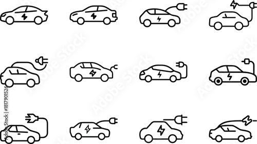 Electric Car Charging Icons Set Vehicle Power Line Art illustration 43.eps