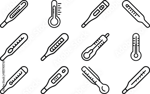 Thermometer icons in digital and analog styles medical temperature