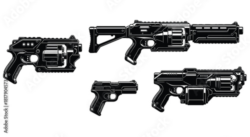 Set of Futuristic Toy Blasters and Handguns for Sci-Fi Games