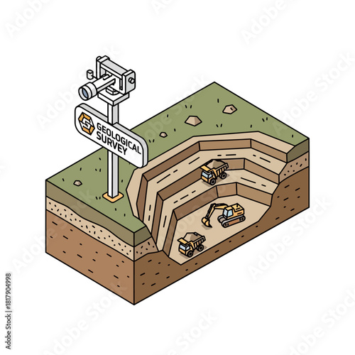 Geological Survey Open-Pit Mining Operation Illustration.