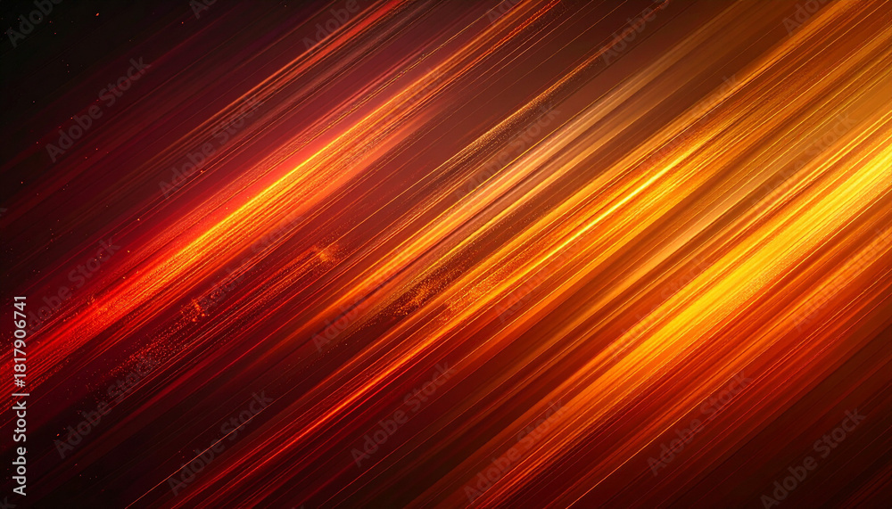 Fototapeta premium 暗闇から赤と黄金の光が斜めに輝く炎のようなグラデーション背景