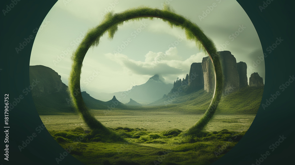Fototapeta premium Beautiful round nature green lash arch in mountain forest park, concept mother nature path