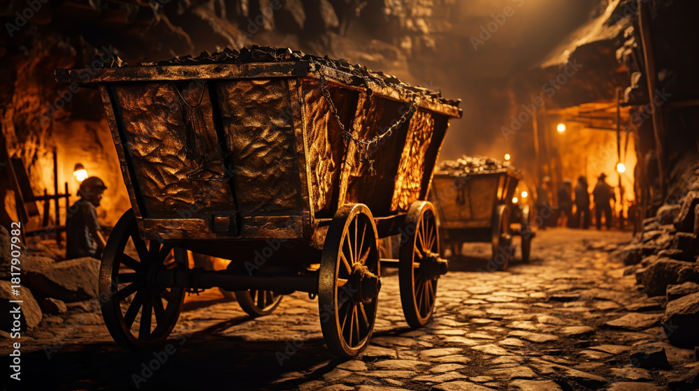 Fototapeta premium Coal mine cart full of coal