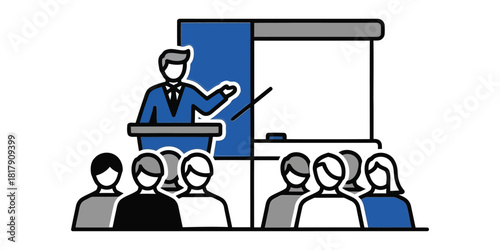 A lecturer is giving a presentation to a group of students