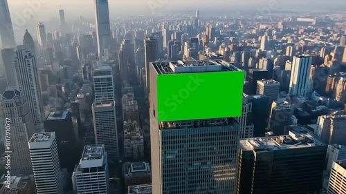 Green Screen Billboard in NYC Advertising  Presentation Space with Cityscape View.