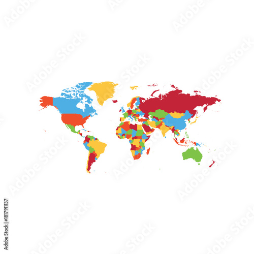 Vibrant world map illustration for geography lessons and global business presentations, a colorful educational tool showcasing international diversity