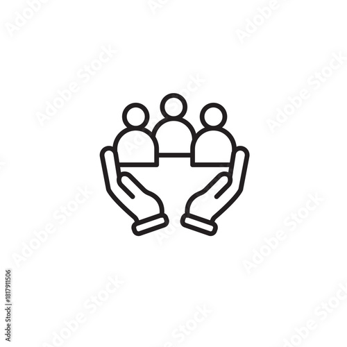 Teamwork and human resources concept with caring hands protecting a group of people, showcasing support, community, and diversity with a modern touch