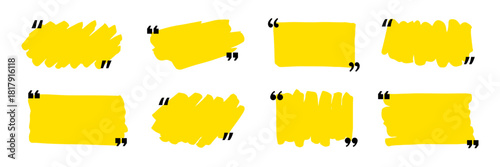 Quotation mark text box frame set. Hand drawn marker brush stroke text message frame background. Quotation mark dialog speech, square, chat banner design template. Vector illustration