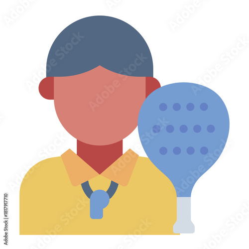 padel coach flat icon for teaching, player training, guide