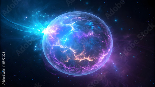 Mysterious glowing orb with cosmic energy bursts