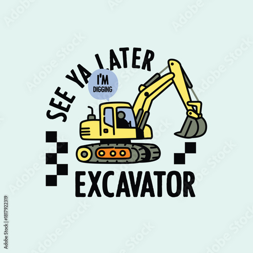 Excavator digging doodle vector set