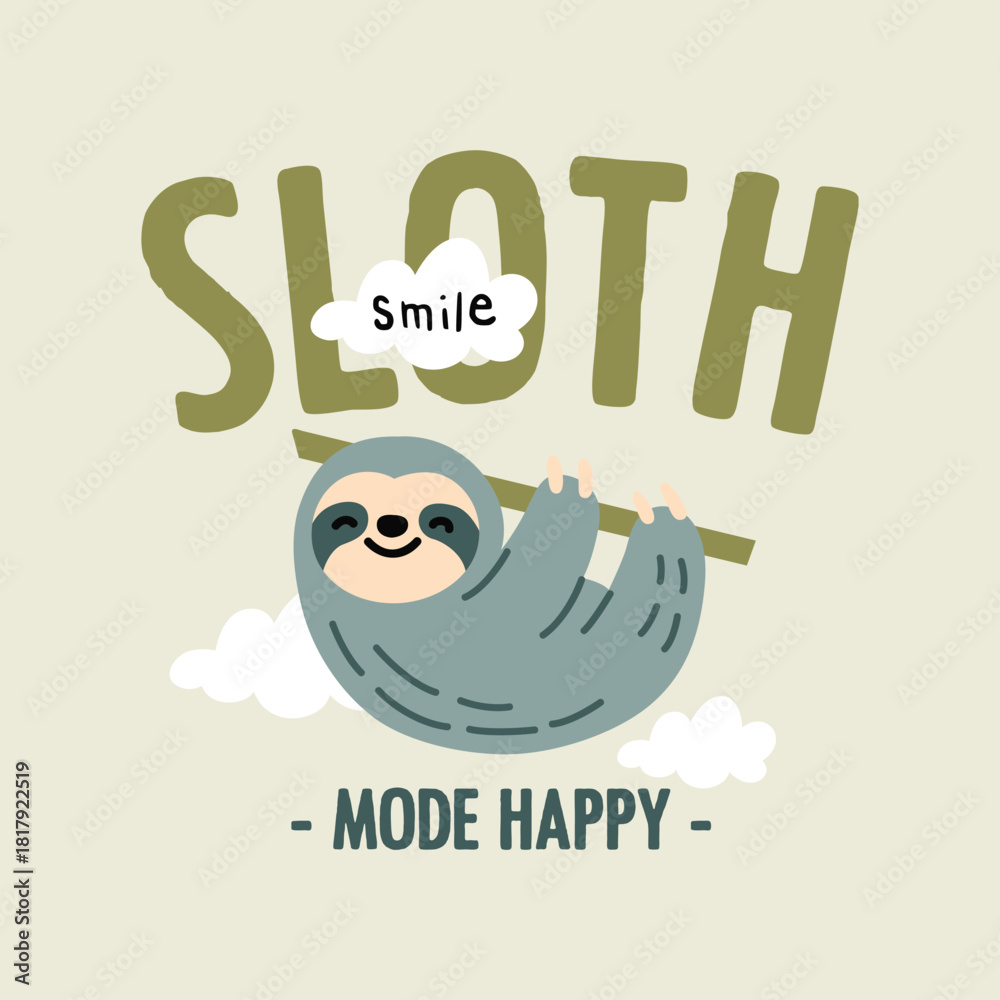Naklejka premium Cute sloth smile doodle vector 