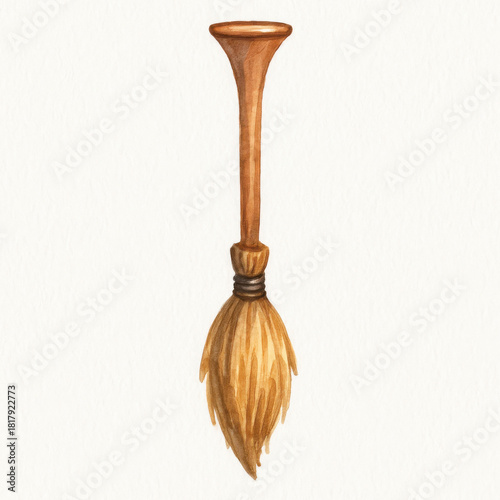Wallpaper Mural Charming watercolor illustration depicts whimsical witch broom, cleverly transformed with golf tee handle. playful fantasy image evokes magical, lighthearted feelings for viewers Torontodigital.ca