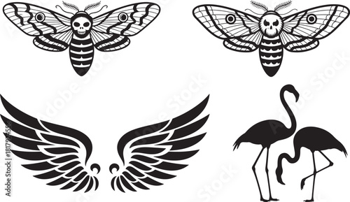 Death s head hawk moth and flamingos banner design