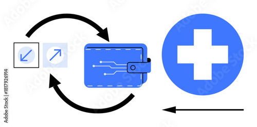 Digital wallet concept. Digital wallets financial management and secure transactions. Digital wallets focusing on integration with healthcare systems and finance innovation. Perfect for technology