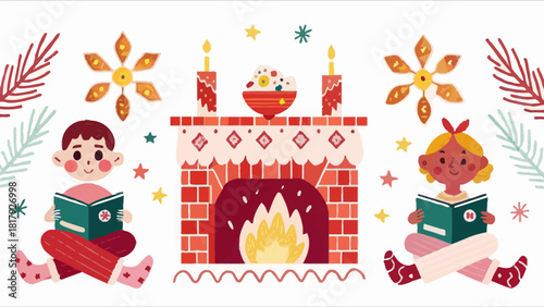 Cozy Holiday Reading by the Fireplace