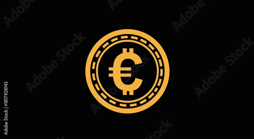 Stylized golden Euro coin icon representing the European economy, digital finance, investment, and cryptocurrency on a black background