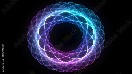 Abstract swirling neon light sculpture with purple and blue hues