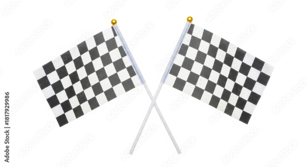 Obraz premium Two crossed checkered flags symbolizing racing victory and competition isolated on white background
