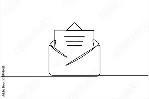 One line art paper envelope continuous single line art. Email message post letter send illustration design outline vector