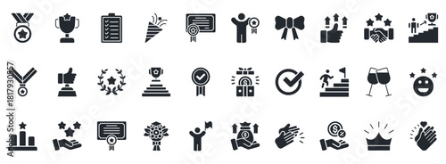 Reward Icon Set. Contains Icons That Are Relevant For Business. Designed In Vector Glyph Style