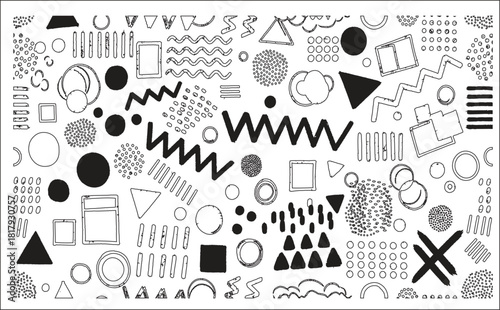 Hand drawn abstract shapes and lines on white background
