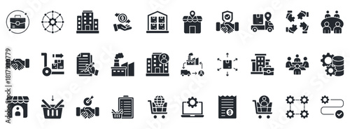 Business To Business Icon Set. Contains Icons That Are Relevant For Business. Designed In Vector Glyph Style