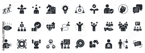 Leadership Icon Set. Contains Icons That Are Relevant For Business. Designed In Vector Glyph Style