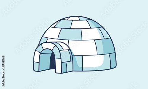 Igloo illustration with entrance on light blue background.