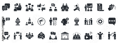 Speaking Icon Set. Contains Icons That Are Relevant For Business. Designed In Vector Glyph Style