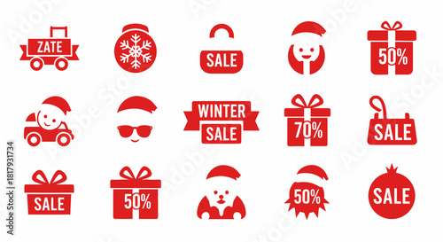 Get Ready for Winter Sales with these cheerful holiday icons! Spread holiday cheer with discounted gifts and festive designs for your seasonal campaigns