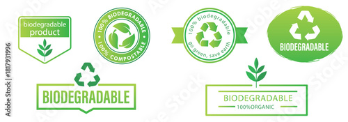 Biodegradable Eco Icons, Organic Recycling , Sustainable Packaging Vector Set, Green Ecology Line Icons, Recyclable, Compostable,  Eco-Friendly Symbols.biodeegradable