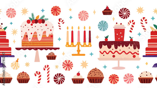 Celebrate the Holidays with Festive Treats Galore, Scrumptious Cakes, Candy Canes, and Holiday Cheer Await You, Perfect for Holiday Celebrations